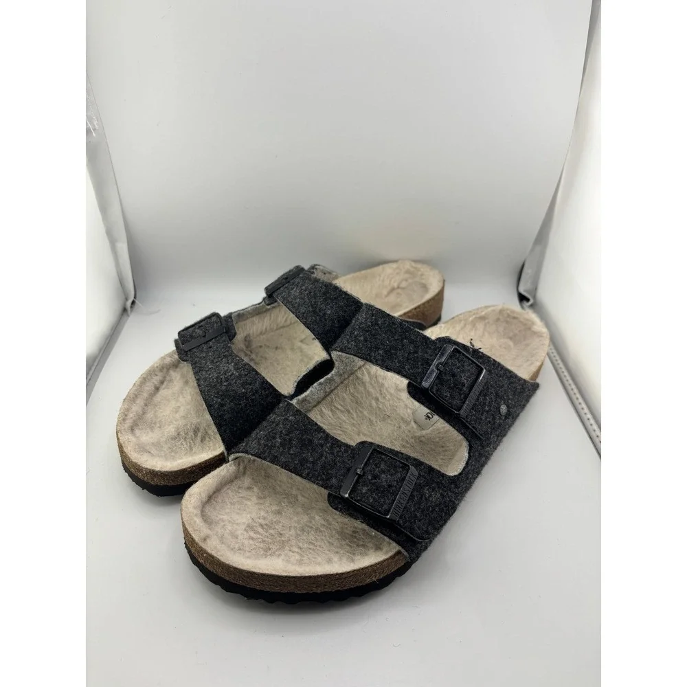 Birkenstock Arizona Shearling Wool Felt Sandals Mens 45 Gray Anthracite Slides